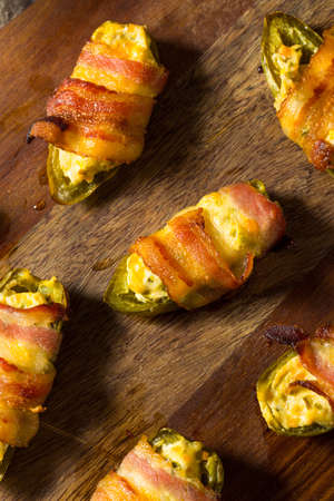 Homemade Bacon Wrapped Jalapeno Poppers with Cream Cheeseの写真素材