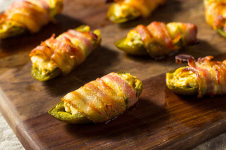 Homemade Bacon Wrapped Jalapeno Poppers with Cream Cheeseの写真素材