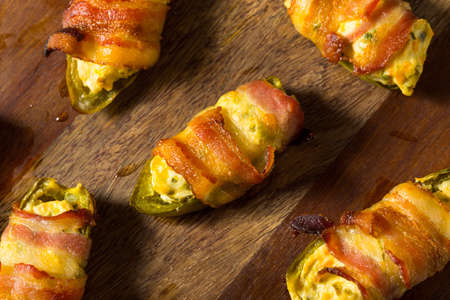 Homemade Bacon Wrapped Jalapeno Poppers with Cream Cheeseの写真素材