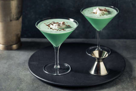 Boozy Frozen Mint Chocolate Chip Martini with Whipped Creamの写真素材