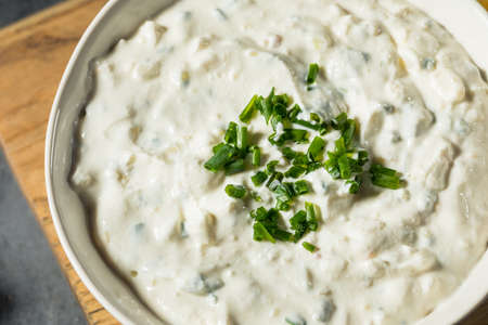 Healthy Homemade French Onion Dip with Chipsの写真素材