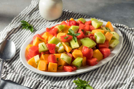 Healthy Homemade Melon Salad with Watermelon Cantaloupe and Honeydewの写真素材