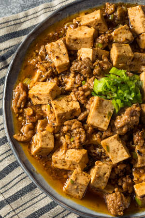 Homemade Chinese Mapo Tofu with Pork and Scallionsの写真素材