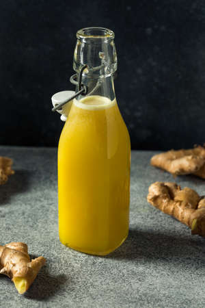 Healthy Homemade Ginger Root Simple Syrup in a Bottle