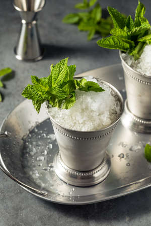Boozy Refreshing Bourbon MInt Julep with Ice and Sugarの写真素材