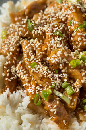 Homemade Asian Garlic Ginger Pork with Rice and Sesameの写真素材