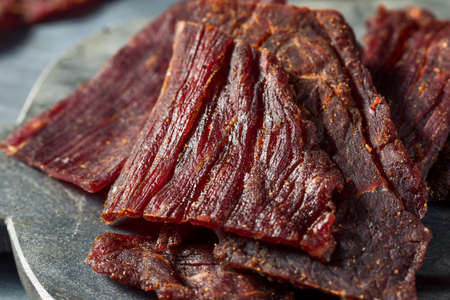 Homemade Healthy Beef Jerky with Salt and Pepperの写真素材