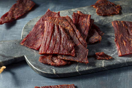 Homemade Healthy Beef Jerky with Salt and Pepperの写真素材