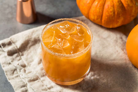 Boozy Refreshing Autumn Pumpkin Spice Margarita with Tequilaの写真素材