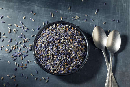 Raw Purple Organic Lavender Spice in a Bowlの写真素材