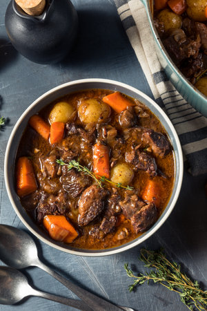 Hearty Homemade Gourmet Beef Stew with Carrots and Potatoesの写真素材