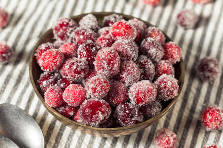 Sweet Red Sugared Cranberries for Christmas in a Bowl