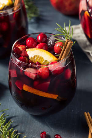 Boozy Cranberry Winter Christmas Sangria Wine with Rosemaryの写真素材