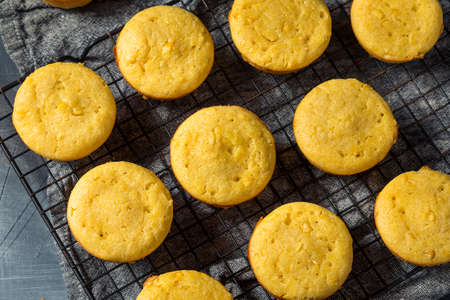 Homemade Yellow Cornbread Muffins Ready to Eatの写真素材