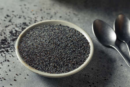 Raw Organic Poppy Seeds in a Bowlの写真素材