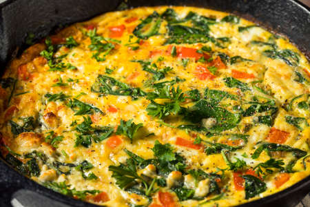 Homemade Egg and Spinach Frittata with Fetaの写真素材