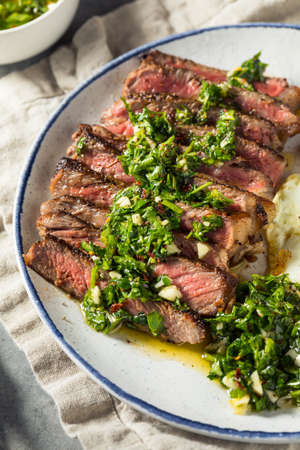 Homemade American Steak and Eggs Breakfast with Parsley and Saltの写真素材