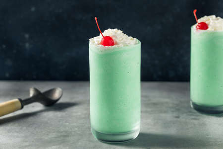Homemade St Patricks Mint Milkshake with Whipped Creamの写真素材
