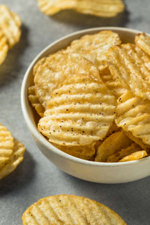 Salt and Pepper Crinkle Potato Chips in a Bowl
