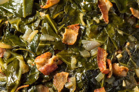 Homemade Southern Sauteed Collard Greens with Onion and Baconの写真素材