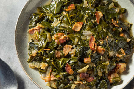 Homemade Southern Sauteed Collard Greens with Onion and Baconの写真素材