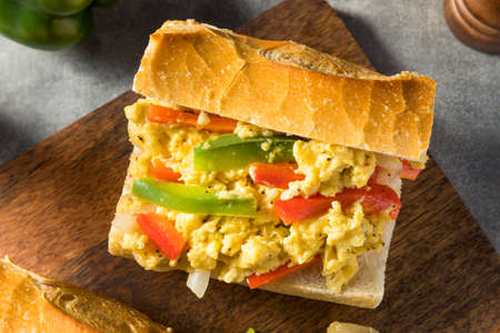 Homemade Easter Pepper and Egg Sandwich on a Bun
