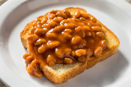 Homemade English Beans on Toast for Breakfastの写真素材