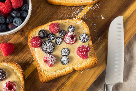 Homemade Trendy Custard Yogurt Toast with Berriesの写真素材