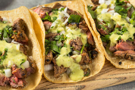 Homemade Mexican Steak Steet Tacos with Cilantro and Onion