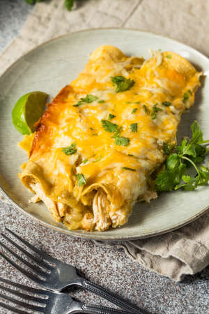 Homemade Mexican Tomatillo Green Enchiladas with Chicken and Cilantro