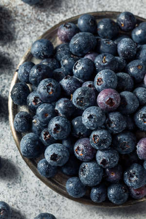 Raw Blue Organic Blueberries in a Bowl Ready to Eatの写真素材