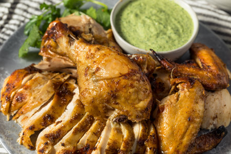 Homemade Peruvian Lime Chicken with Aji Verde Sauce and Riceの写真素材