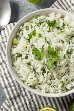 Homemade Mexican Cilantro Lime Rice in a Bowlの写真素材