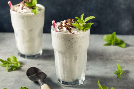 Homemade Green Chocolate Chip Mint Milkshake in a Glass