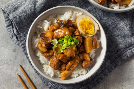 Homemade Taiwanese Lu Rou Fan Braised Pork and Rice with an Eggの写真素材