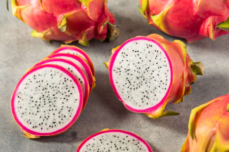 Healthy Organic Thai Dragonfruit Pitaya Cut into Slicesの写真素材