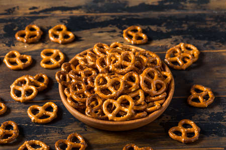 Healthy Homemade Pretzel Twists with Salt in a Bowlの写真素材