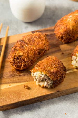 Homemade Japanese Beef Korokke Croquette with Panko and Potatoの写真素材