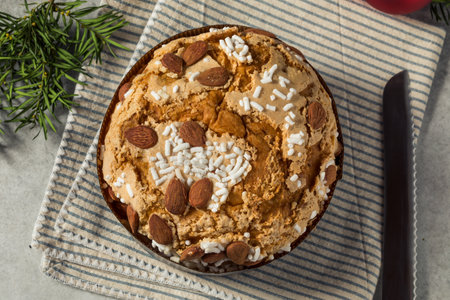 Homemade Italian Panettone Bread with Sugar and Dried Fruit