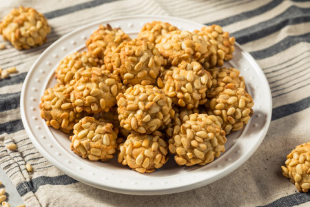 Homemade Italian Pignoli Christmas Cookies with Almondの写真素材