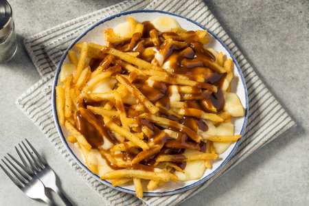Homemade Canadian Poutine Gravy French Fries with Cheese Curds