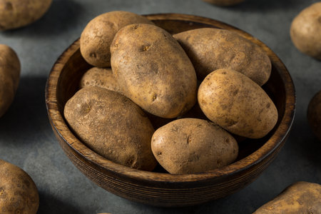 Raw Brown Organic Russet Potatoes in a Bowlの写真素材