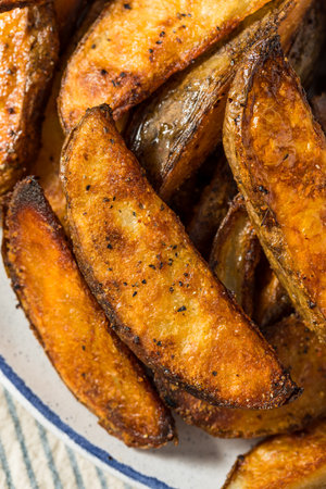 Homemade Cut Potato Wedge French Fries with Ketchup