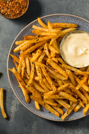 Spicy Japanese Togarashi Shichimi French Fries with Mayoの写真素材