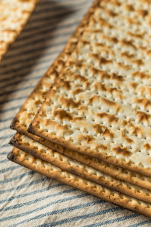 Homemade Jewish Matzah Flat Bread Ready to Eatの写真素材