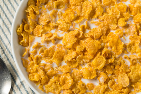 Homemade Healthy Corn Flakes Cereal with Whole Milk