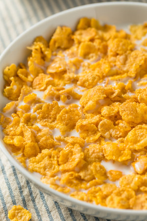 Homemade Healthy Corn Flakes Cereal with Whole Milk