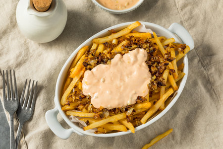 Homemade Animal Loaded French Fries with Onions and Burger Sauce