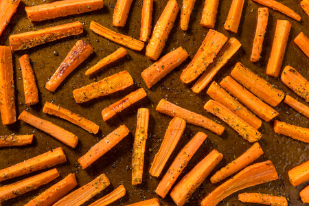 Homemade Organic Roasted Carrots in a Panの写真素材