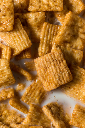 Sweet Crunchy Cinnamon Breakfast Cereal with Milk